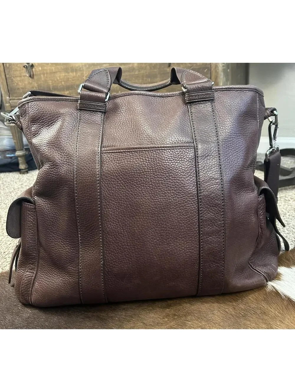 TUMI Brown Pebbled Leather Tote Shoulder Bag with Adjustable Strap